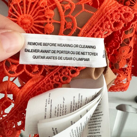 Michael by Michael Kors Lace Dress with Bell Sleeves in Orange, size 2 - Picture 8 of 11